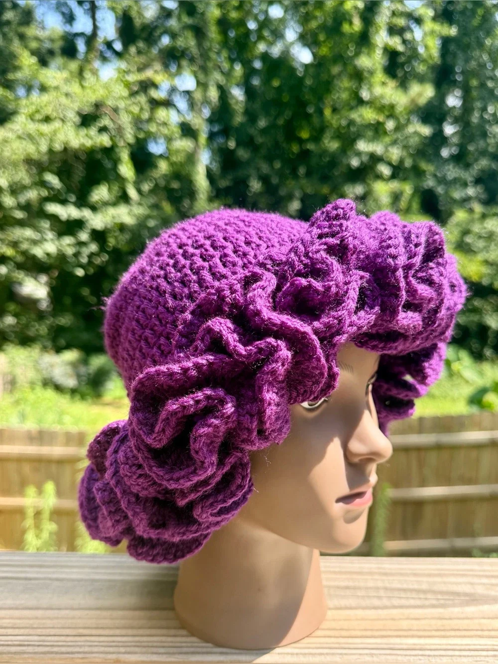 Grape Purple Handmade Crochet Ruffle Hat
